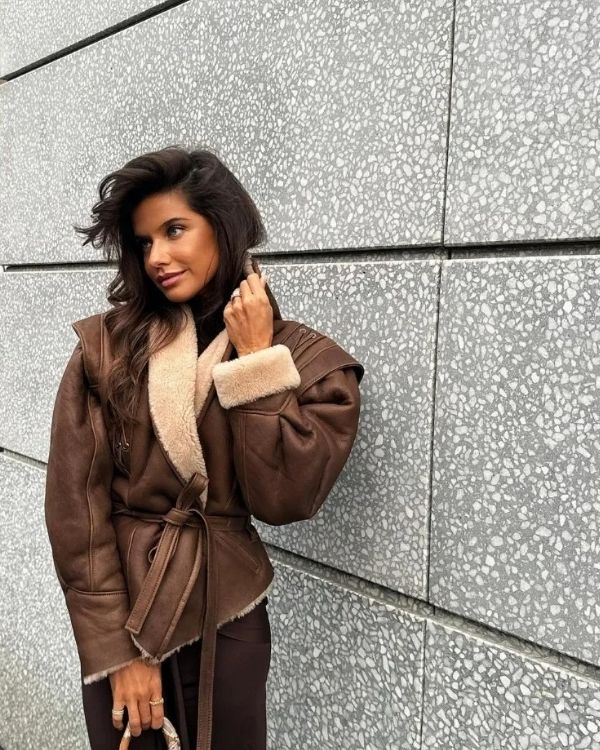 Fashion Kunstleder Jacke mit Plüsch auf der Innenseite 