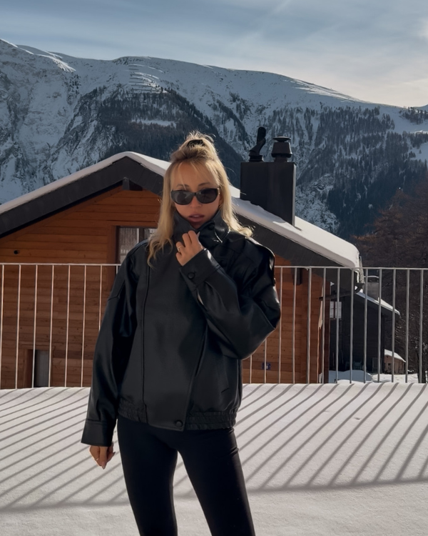 Viral Trend Kunstleder Jacke im Oversize Look mit hohem Kragen 