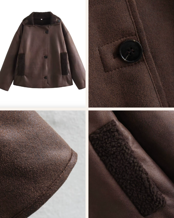 stylische Winterjacke für Frauen | Braune Oversize Jacke mit Kragen und Innenfutter 