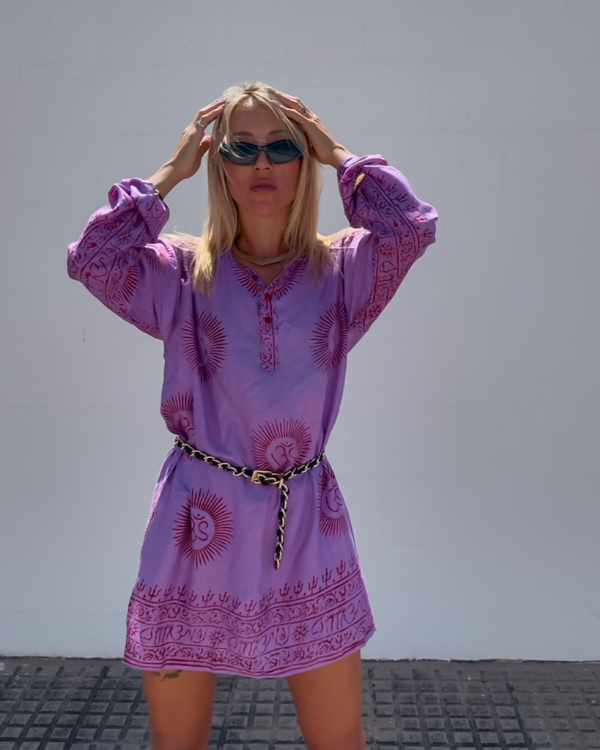 Yoga Kurta flieder mit langen Ärmeln und Om Motiven