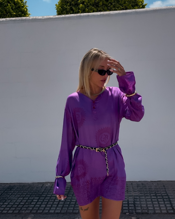 Om Kurta Tunika in kräftigem Violett mit Om Symbolen