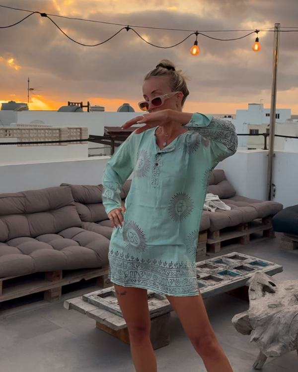 Kurta Kleid Damen türkis – ideal für Yoga & Meditation