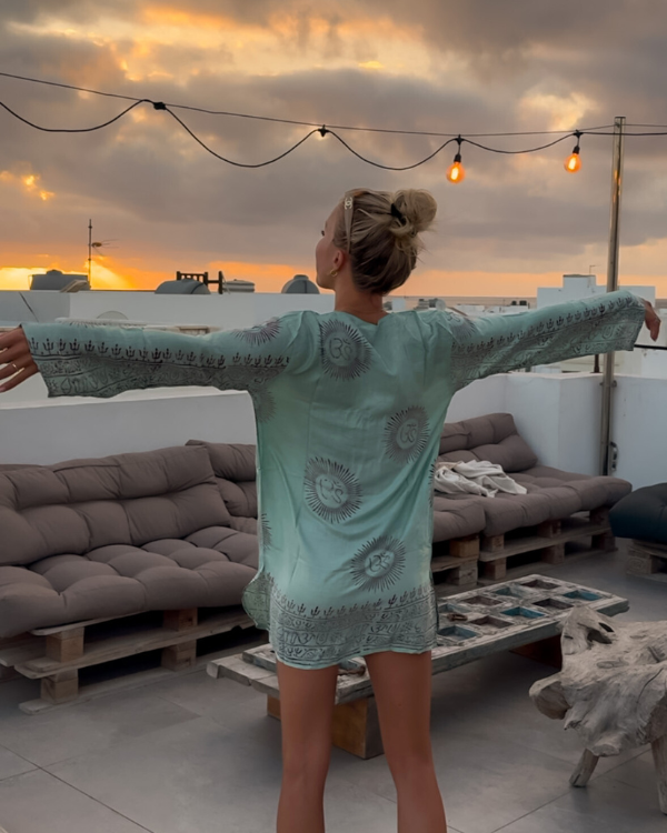 Boho Tunika mit langen Ärmeln und indischem Print - Om Kurta Shirt 