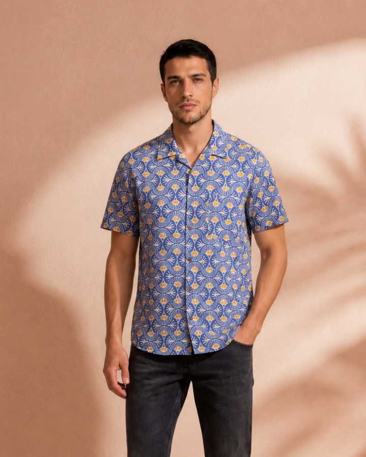 Herren Sommerhemd mit mediterranem Muster | Gemustertes Herrenhemd