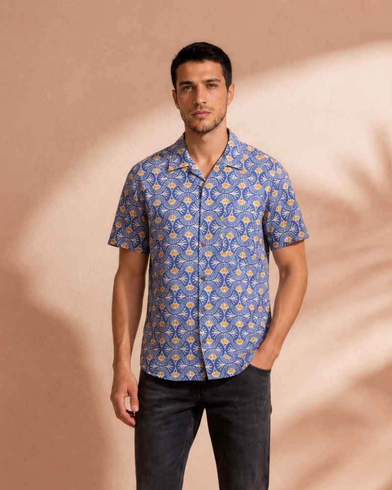 Herren Sommerhemd mit mediterranem Muster | Gemustertes Herrenhemd