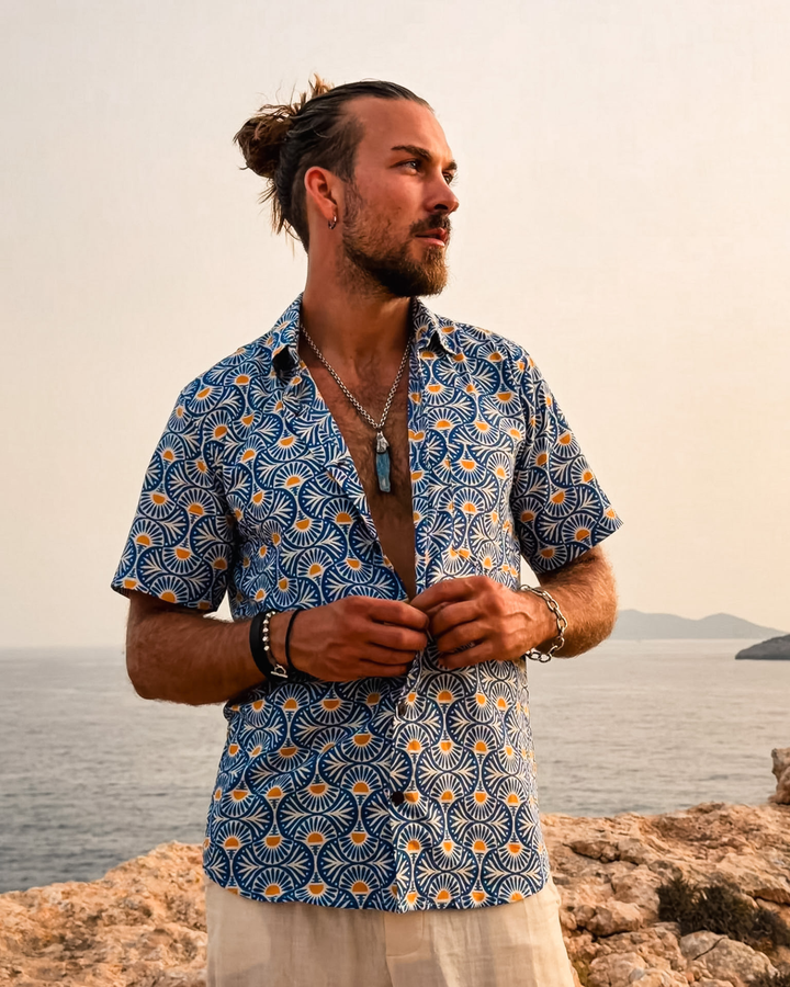 Herren Sommerhemd mit mediterranem Muster | Gemustertes Herrenhemd | Ibiza Style 