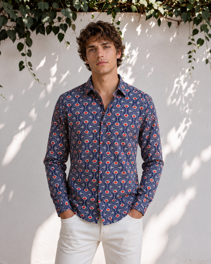 Gemustertes Langarmhemd für Männer | Elegantes Boho Hemd für Herren