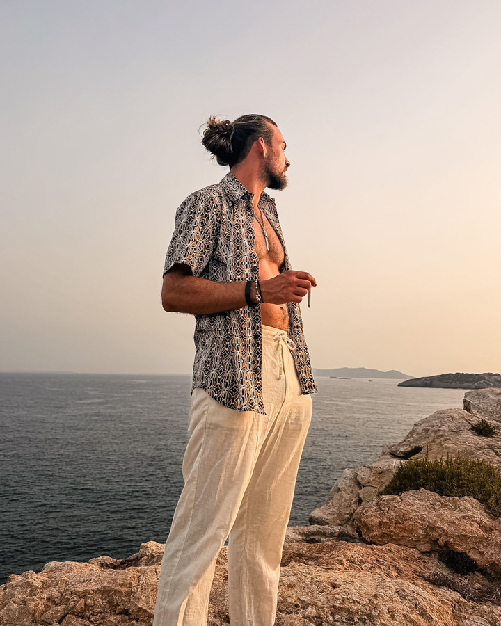 Ibiza Boho Kurzarm Hemd für Herren 