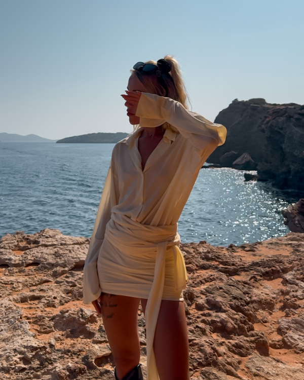 Mini Kleid mit Faltenrock | elegantes chices Blusen Sommerkleid  - Pastell Gelb