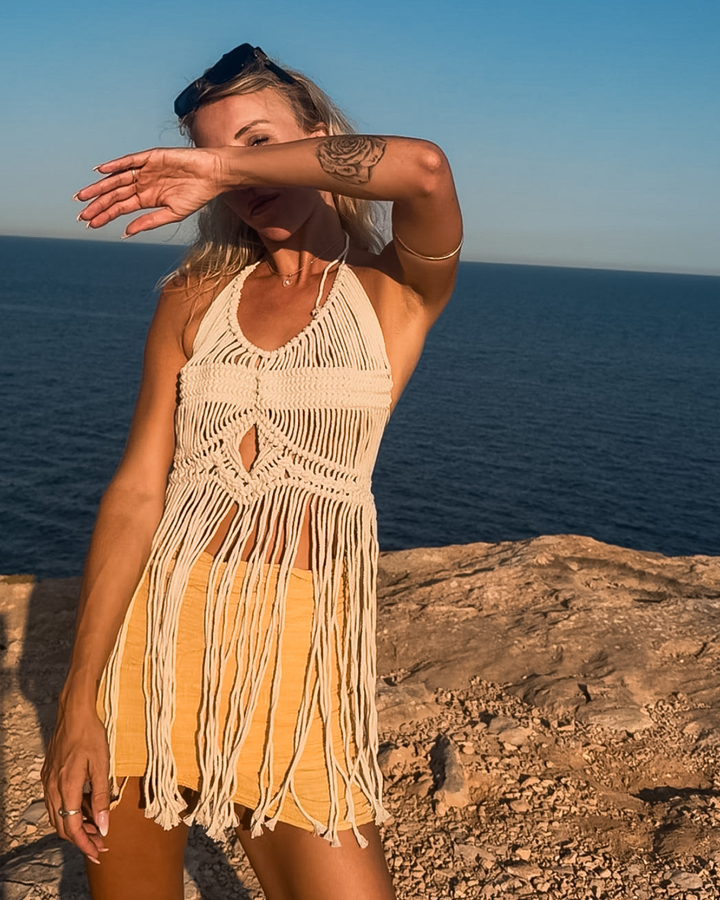 Kurzes Makramee Top Damen | Boho Chic Festival Style