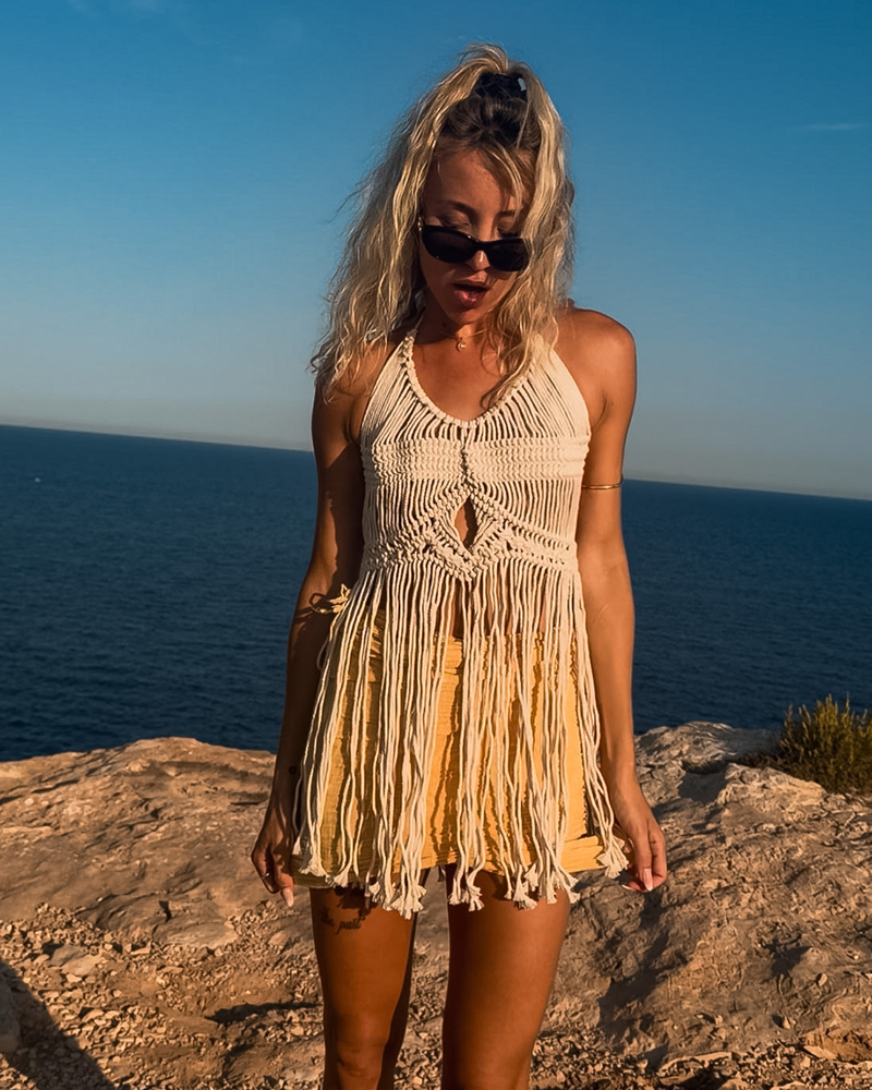 Festival Outfit Makramee Top | Hochwertiges Makramee Fransen Top 