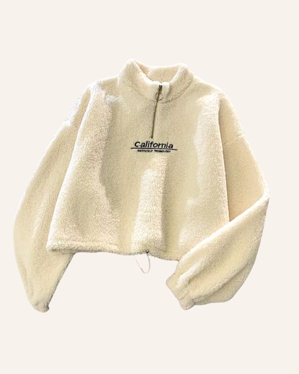 Kuscheliger Plüsch Fleece Pullover mit Kragen und Reissverschluss 