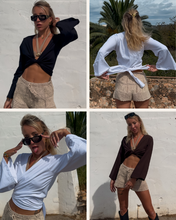 Hochwertiges Baumwolle Wickelshirt im Yoga Boho Look 