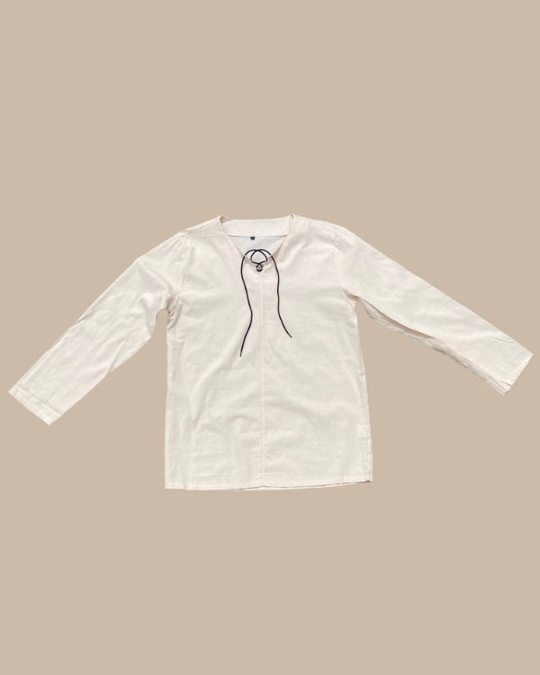 Creme-weisses Männer Baumwolle Leinen Shirt mit Ausschnitt 