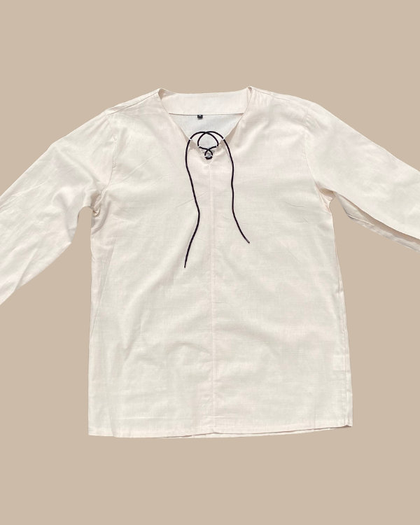 langarm Herren Leinen Baumwolle Shirt Bluse in creme-weiss 