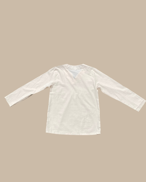 Stillvolles Herren Cotton Leinen Shirt von hinten in creme-weiss 