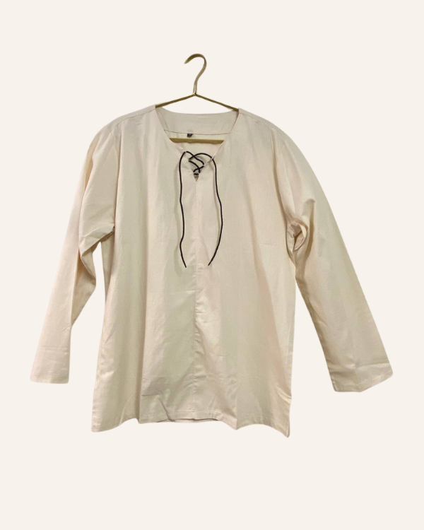 Beiges Herren Leinenhemd Shirt mit Ausschnitt 