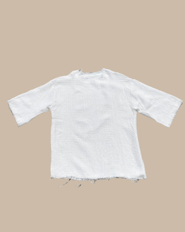 Weisse Boho Herren Cotton Look Shirt mit 3/4 Aermel 