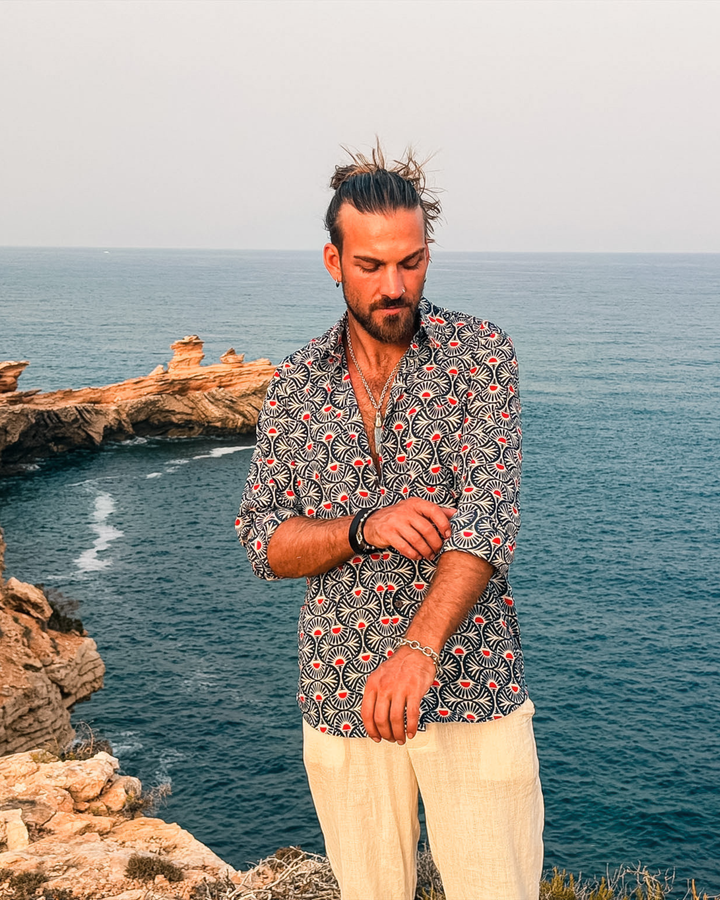 Langarm Boho Hemd für Herren | Baumwolle Hemd mit stylischem Muster 