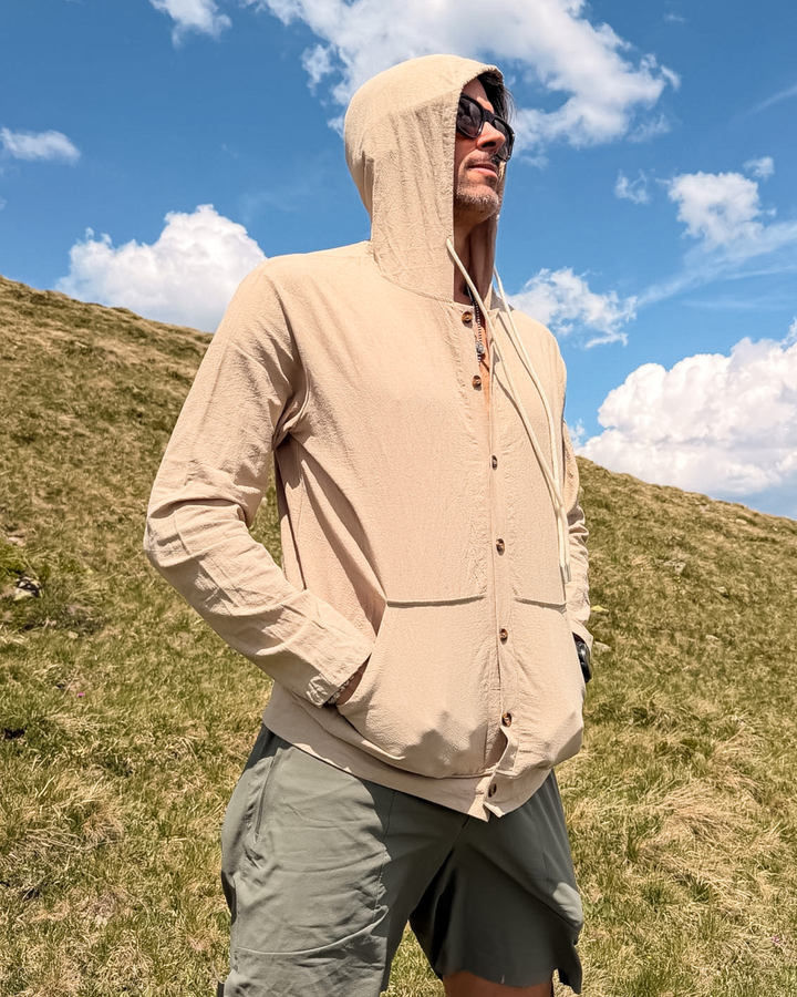 Kapuzenhemd für Herren | Leinen Shirt mit Kapuze und Knöpfen 