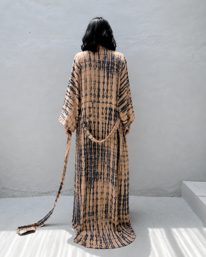 Boho Kimono mit Batikmuster und Bindegürtel für Damen