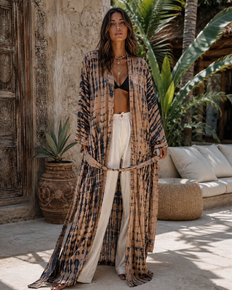 Langer Bohemian Kimono für Strand, Urlaub und Festival | Resort Wear Kimono im Hippie und Ibiza Look