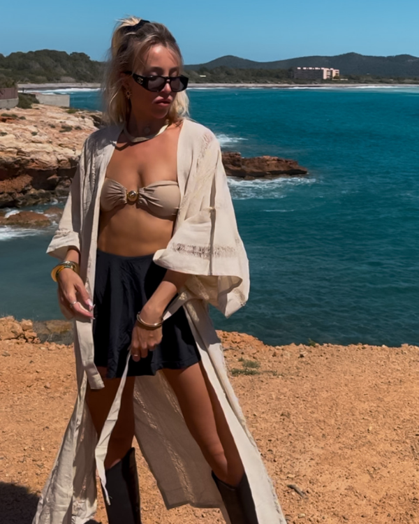 Ibiza Mode für Frauen: Boho Kimono Sahara - Beige Baumwolle Kimono 