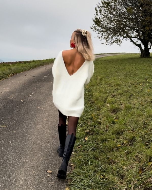 moderner langer Winter Pullover mit Plüsch Effekt 