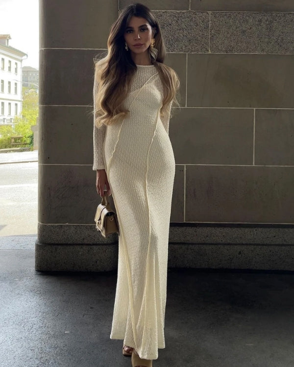 elegantes Boho Chic Kleid in creme weiss mit Muster Design im Stoff