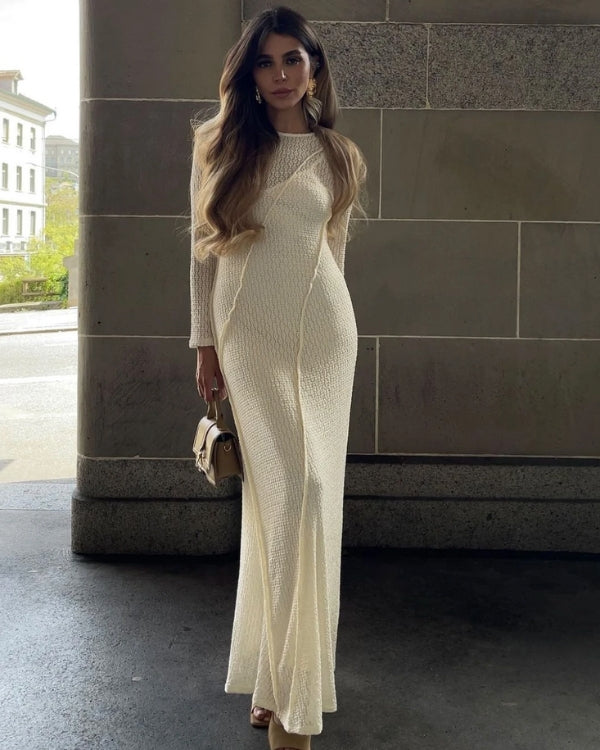 elegantes Boho Chic Kleid in creme weiss mit Muster Design im Stoff