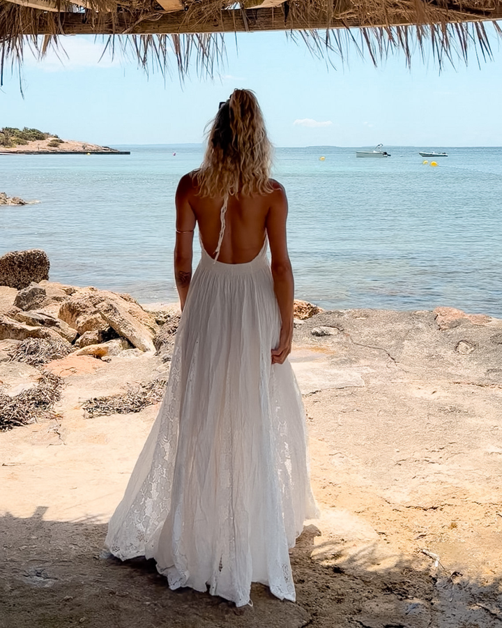 Weisses Strandkleid im Hippie Boho Stil