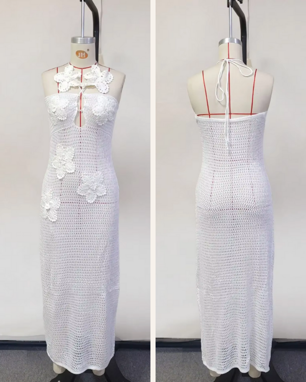 Floral Dream Crochet Kleid | weisses langes Sommerkleid Häkel 