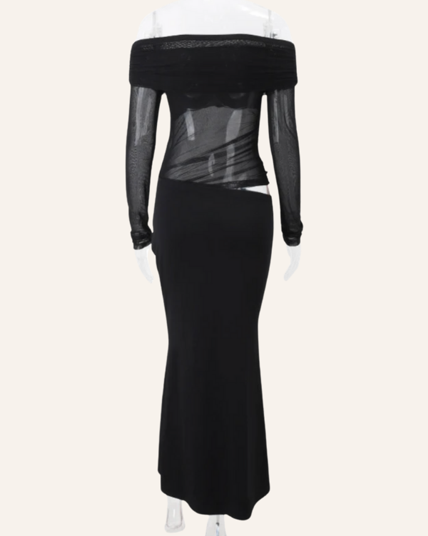 langes Cut-Off Damen Kleid in schwarz - elegantes Abendkleid Partykleid  