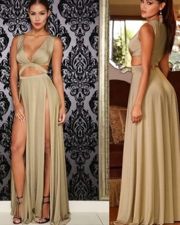 Maxikleid Cut-Out Schlitzkleid - Festival und Party Outfit - Abendkleid Damen