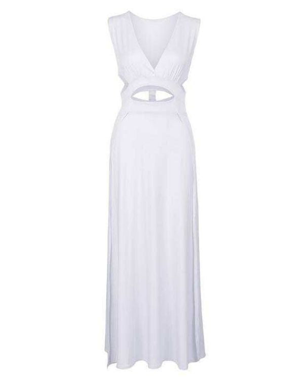 Langes Damen Cut-Out Kleid in weiss - weiches und angenehmes Kleid mit Schlitzen 