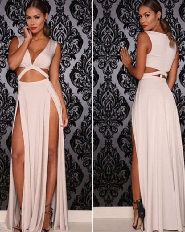 Elegantes Damen Abendkleid - Cut-Out Schlitzkleid 