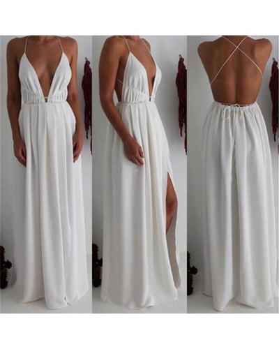 Langes Rückenfreies Damen Sommerkleid in weiss 
