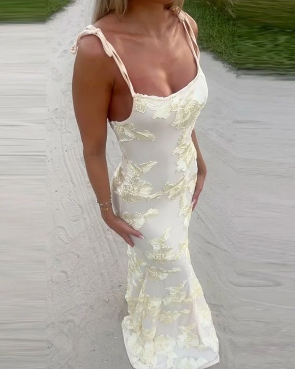 langes figurbetontes Abendkleid in creme-weiss mit Floral Blumen Muster - Absoluter Eye-Catcher Kleid 