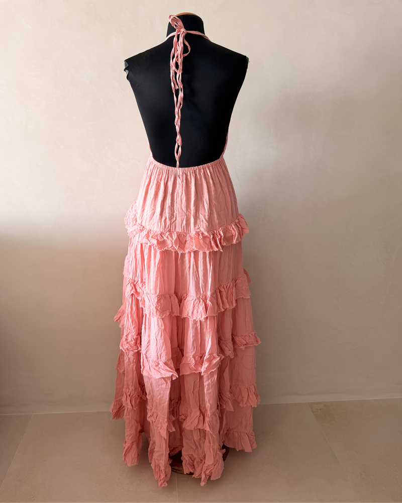 Rückenfreies Bohemian Maxikleid aus Baumwolle 