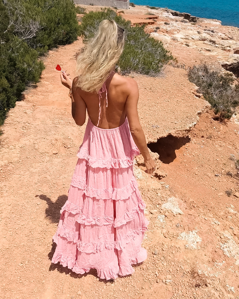 Rückenfreies Sommerkleid mit Volants | Bohochic Kleid Damen 