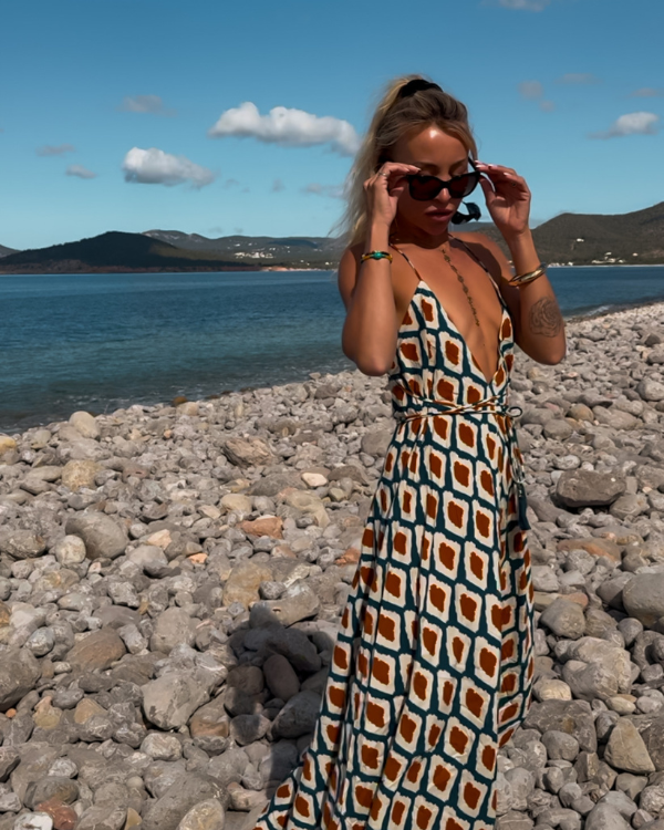 Tiefer V-Ausschnitt Maxikleid Boho | Boho Sommerkleid Ibiza Style 
