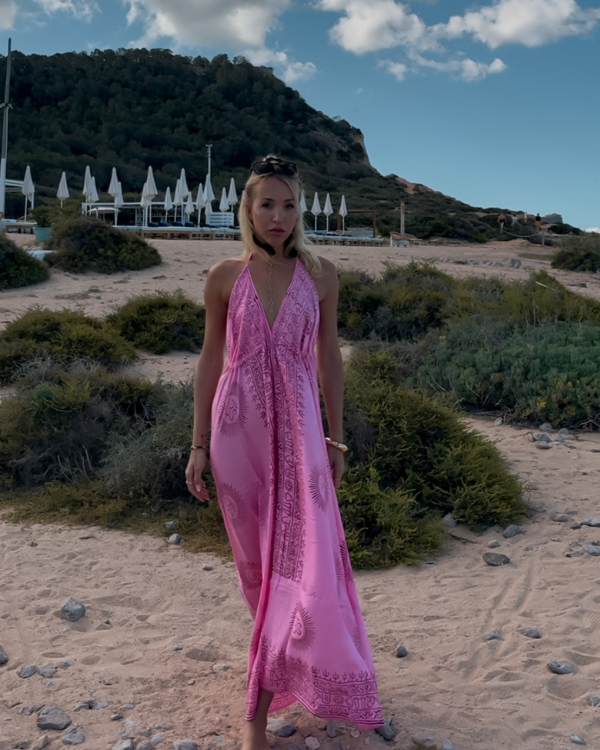 Sommerliches Om Maxikleid rosa - Maxikleid aus Indien, weich, luftig und angenehm 
