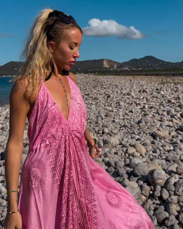 Bohemian Kleid lang rosa für Damen