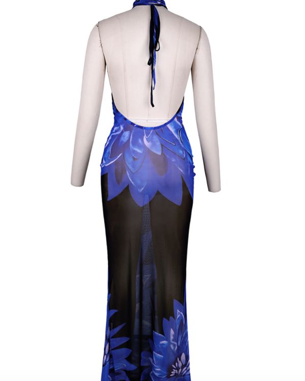 Elegantes langes Mesh-Abendkleid mit offenem Rücken