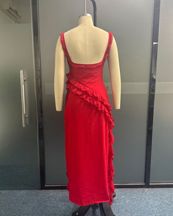 verführerisches rotes Ruffle Kleid Damen 