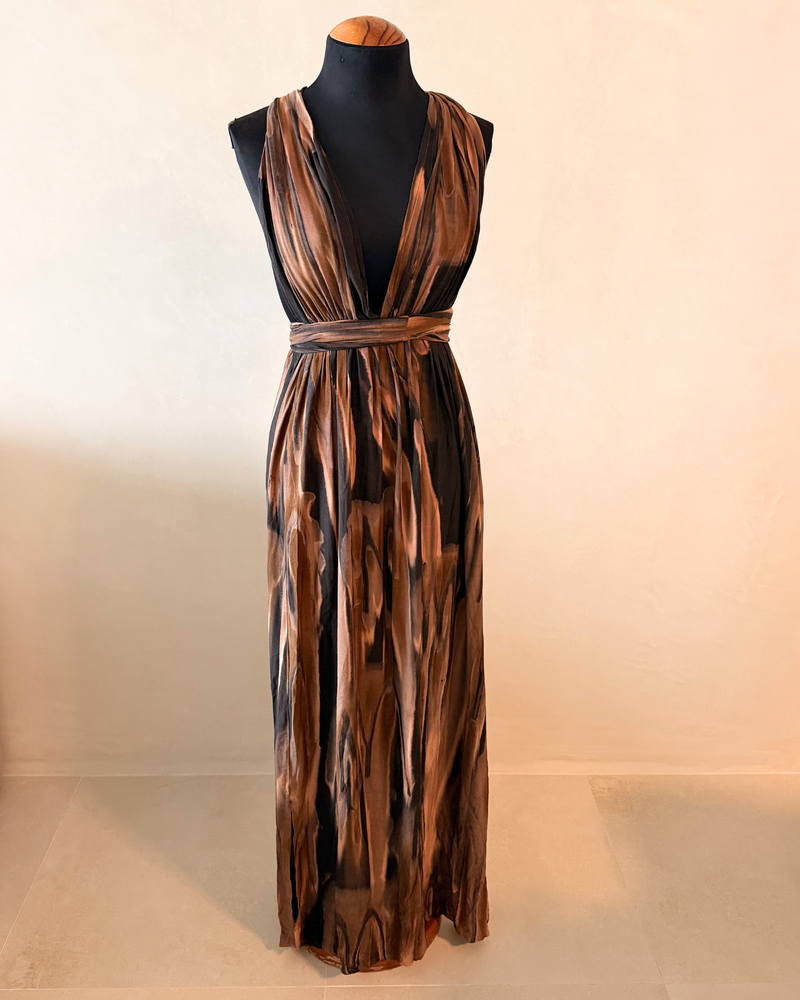 Boho Chic Damen Maxikleid mit schönem braun-schwarzem Muster 
