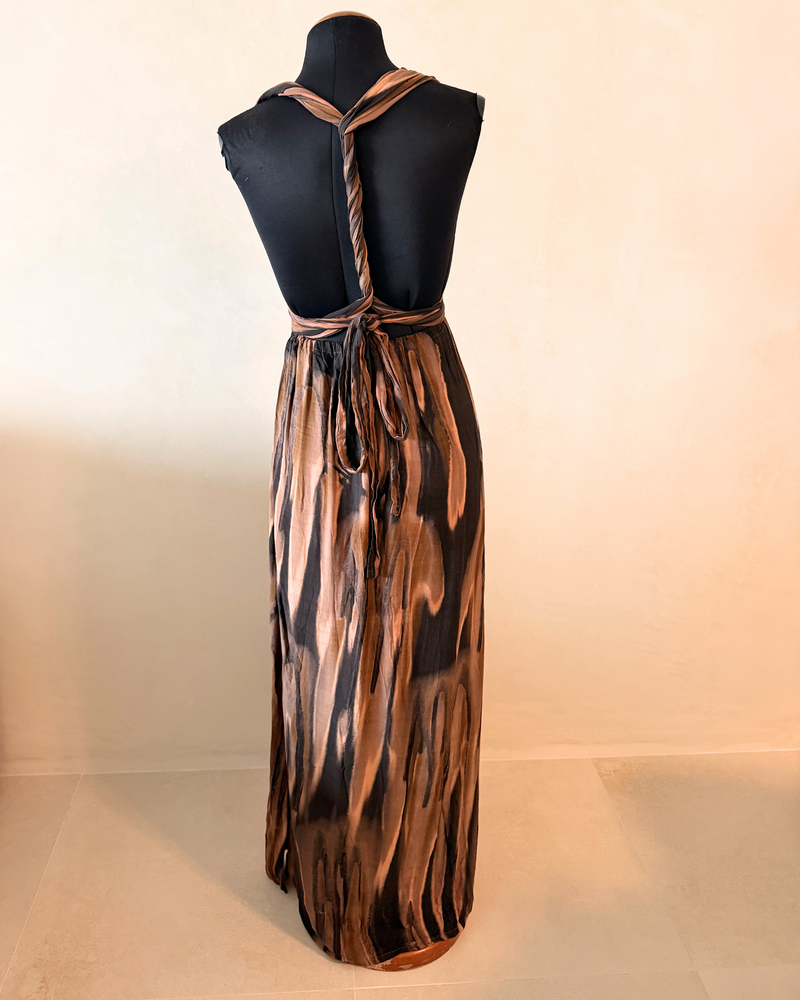 braun-schwarzes Baumwolle Kleid im Batik Style mit schönem braunem Muster 