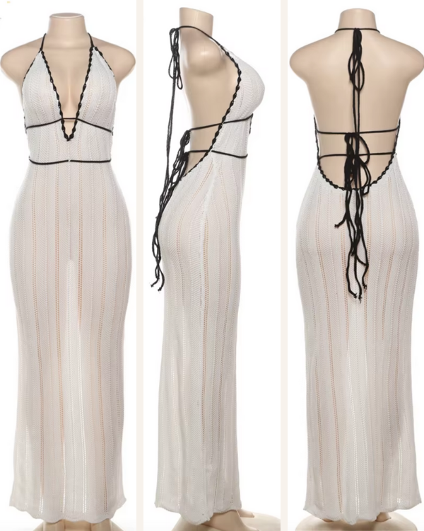 Schwarzes Maxikleid aus Strick mit figurbetonter Silhouette