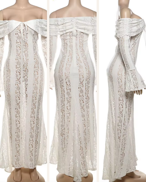 Weisses Sommerkleid mit Off-Shoulder-Ausschnitt und Spitze