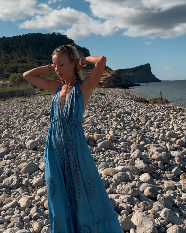 Luftiges Om Maxikleid Damen - Blaues Sommerkleid 
